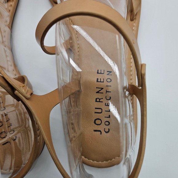 Journee Collection Charra Tan Square Toe Ankle Strap Flat Sandals Women Size 9 - Picture 4 of 6